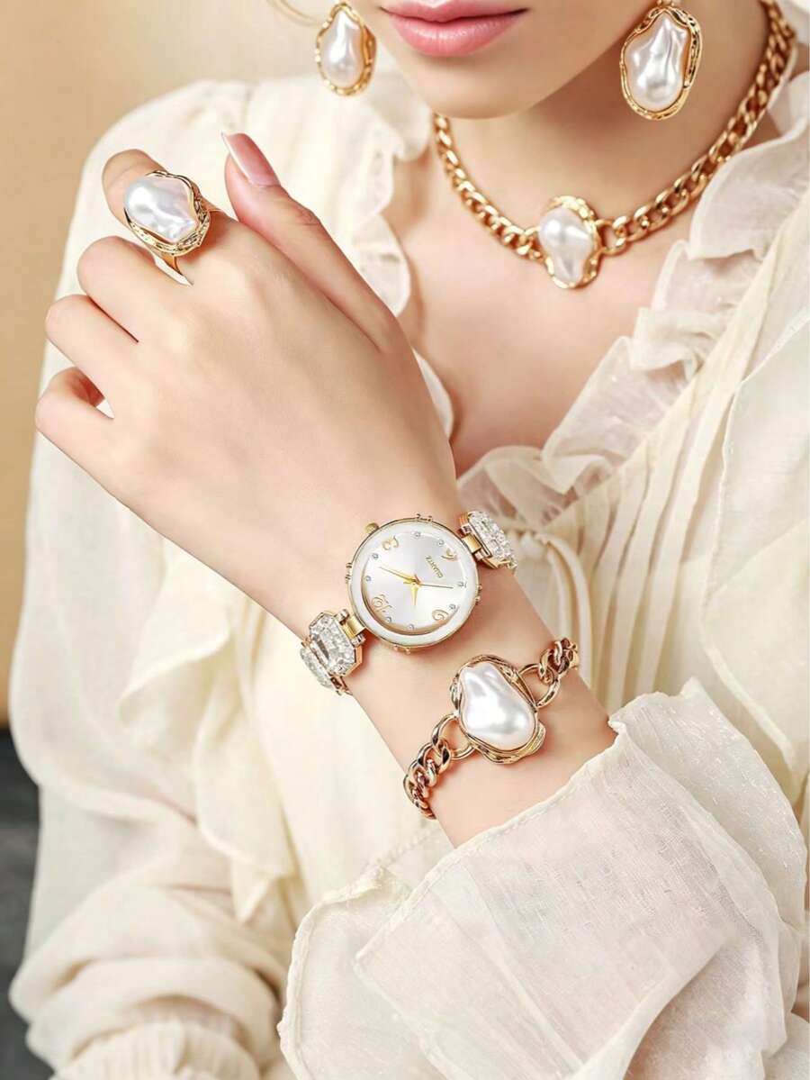 时尚精致钻石镶嵌星空设计女士手表手链套装，小众休闲简约优雅百搭，是日常送礼、生日礼物、情人节礼物、母亲节礼物的理想之选，3件套 - 彩色 - 查看 1