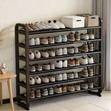 6-Tier Large Capacity Shoe Rack, Sturdy Metal And Plastic Shoe Organizer, Space-Saving Multi-Layer Storage Shelf For Entryway, Bedroom And Closet - 黑色 - 查看 3