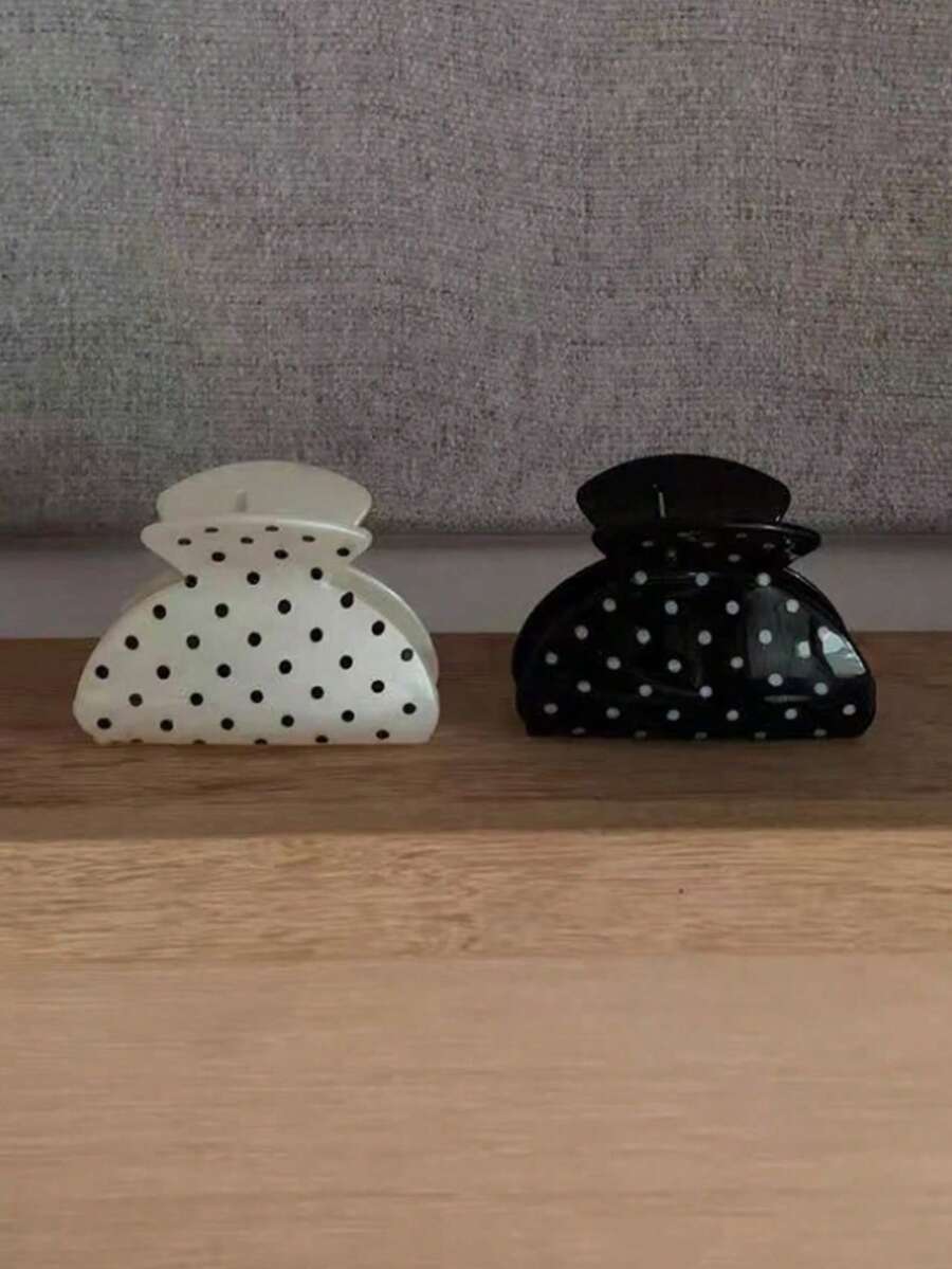 2pcs/Set Women's Plastic French Black & White Polka Dot Small Hair Clips, Fashionable And Practical, Solid Color Design, Suitable For Daily Use, Casual Outings, Parties, Commuting, Beach, Various Hairstyles, Face Washing, Makeup And Summer Accessories,Festival,Party - Multicolor - View 1