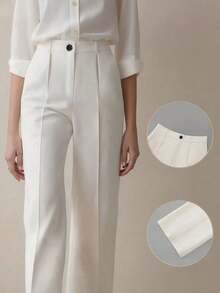Pantalones holgados de cintura alta con pliegues, aptos para el trabajo y el uso casual, negro para primavera/verano - Blanco - Ver 8
