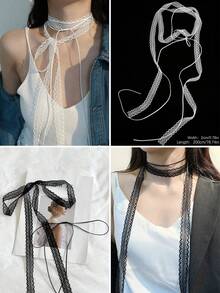 Bộ 2 chiếc vòng cổ choker ren nhiều lớp ngọt ngào dành cho nữ, kèm khăn choàng nhỏ đa năng, phù hợp cho nhiều dịp khác nhau. - Nhiều màu - Xem 11