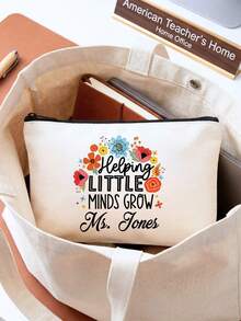 Custom Teacher Cosmetic Bag, Personalized Name Canvas Makeup Pouch, Helping Little Minds Grow Floral Print, Teacher Appreciation Week & Mother's Day 2026 Gift, High Quality Zippered Travel Organizer, Back To School Teacher Mom Gift - Multicolor - View 9