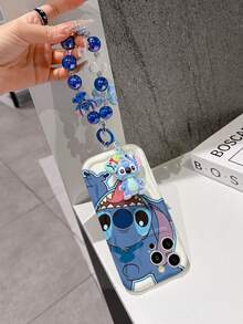 Disney Has Authorized, Phone Case - Chain Set, The Stitch Lilo & Stitch Phone Case Plus A Silicone 3D Or Fluffy Style Stitch Bracelet With Metallic Ring Removable Bracelet, Stitch And Angel Pattern, Compatible With Iphone 17/16/15/14/13/12/11/XS/XR/X Plus Pro Max, Wavy Design Phone Case For Girl, A Stylish Cartoon Summer Phone Case, The Perfect Gift Choice, Phone Protection, Durable Phone Cover, Great Gift For Friends And Family - 白色款式B - 查看 4
