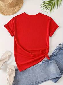 S274 Casual Short Sleeve T-Shirt With Custom Print - 紅色 - 查看 4