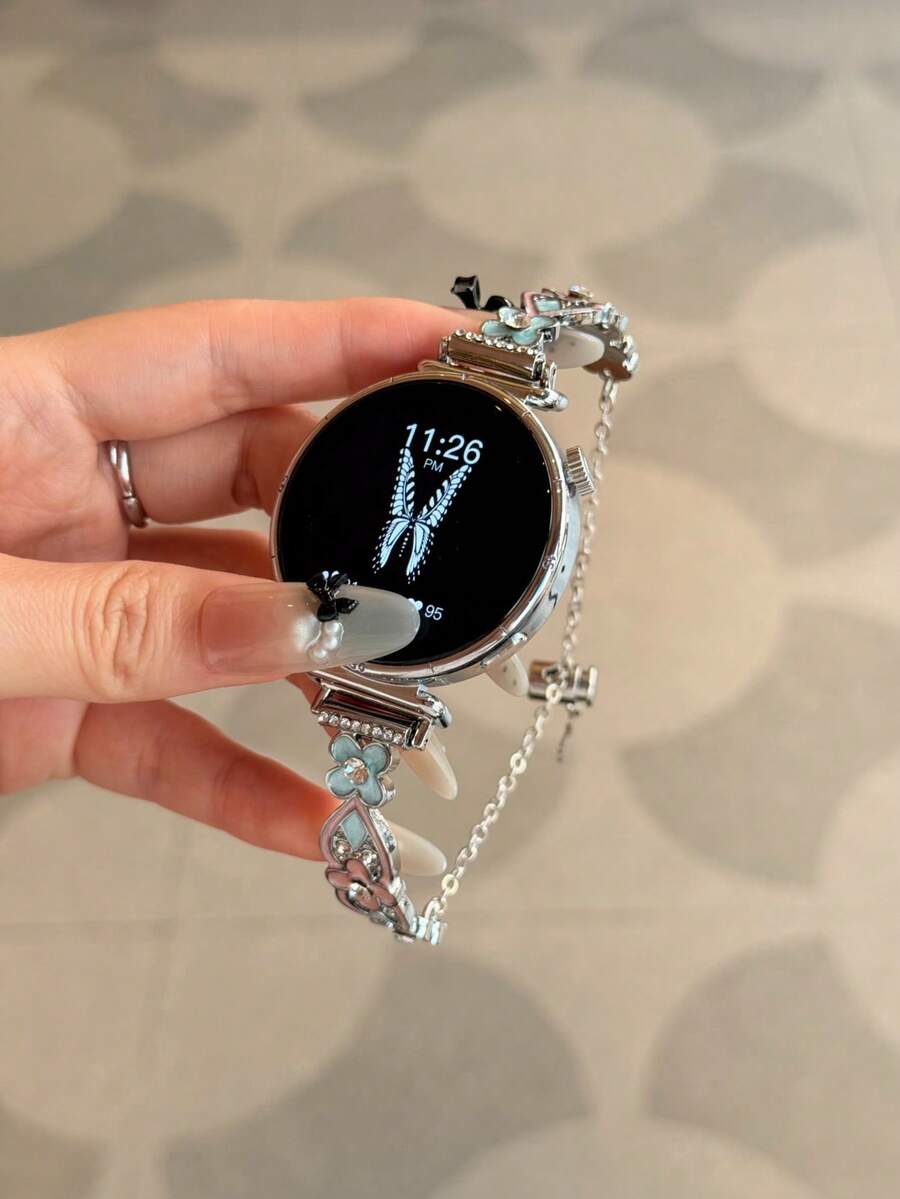 闪亮钻石珍珠串珠金属表带，适用于 Galaxy Watch 7/6/5/4（40mm、44mm、47mm、46mm、41mm）、Galaxy Watch 5 Pro（45mm）、Galaxy Active 2、Galaxy Watch 3（18/20/22mm），兼容 HW Watch 5/4/3/2/1 和 GT5/4/3/2，以及 HW Watch Fit3/Fit4 和 HW Band 8/9/10 NFC。