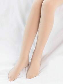 1双女童/儿童/幼儿纯色打底裤，白色、卡其色、肤色、浅棕色可选，连脚设计，适合日常穿着，光滑柔软，亲肤舒适，公主风，适合春、夏、秋、冬四季穿着，可爱优雅的连体裤，时尚百搭的修身裤，返校季必备 - 卡其色 - 查看 2