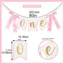 2 Stücke Rosa & Gold Schleife 1. Geburtstags Dekorations Set (2 Artikel) - Hochstuhl Banner + Geburtstagskrone, geeignet für 1 Jahr alte Geburtstage, Prinzessin Themen Party, Taufe und Foto Booth Hintergrund - Übersicht 8