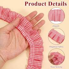 1.67" X5yd Gingham Ruffle Pleated Lace Trim Red Gingham Ribbon Embroidered Applique Sewing Fabric Edge Trimming For Home Decor DIY Sewing Clothes Embellishment - Red - 查看 3