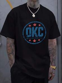Camiseta de Cuello Redondo para Hombre, Negra, con Estampado de Baloncesto OKC, Ropa Deportiva Casual, TALLA GRANDE - Negro - Ver 6