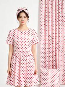 1pc White Base Polka Dot Polyester Fabric, Clothing & Home Textile DIY Material - Multicolor - View 4