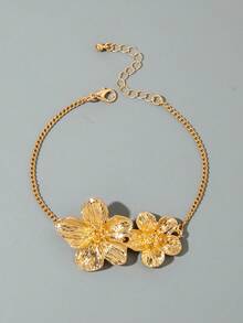 1件波西米亚风锌合金双花脚链，珠宝礼品，适合女性海滩度假 - 29834-G-EP - 查看 6