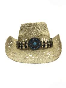 1pc Unisex Western Cowboy Straw Hat, Woven Sun Hat For Spring/Summer Travel, Beach, Casual Sun Protection (If The Brim Is Deformed Upon Receipt, Please Manually Adjust It Back) - MZ3056+ML61 - View 31