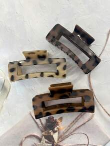 3pcs Transparent Amber Leopard Print Hair Clips, Extra Large Square Hair Claws, Sweet & Elegant Hair Accessories, Versatile Hair Clips For Autumn/Winter, Amber Color Hair Ornaments - 3-piece Set - Leopard Print Square - View 5