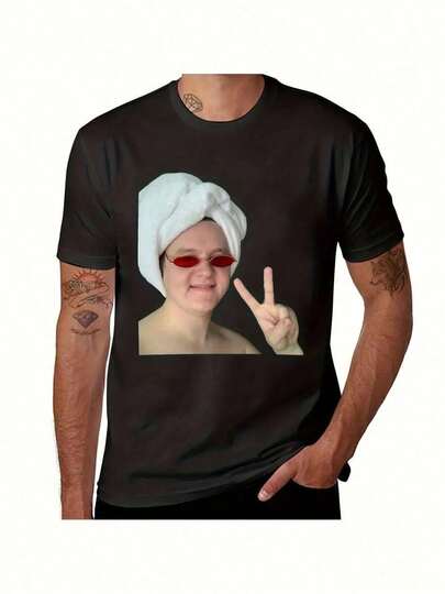 Men's Lewis Capaldi Meme Graphic T-Shirt - Funny Music Fan Gift With Towel & Fashion Glasses Print, Vintage Fitted Casual Round Neck Tee For All-Season Wear, Machine Washable Pop Culture Shirt For Fans, Relaxed Fit With Iconic Lewis Capaldi Design, Breathable Fabric For Everyday Comfort, Stylish And Humorous Music-Themed Apparel