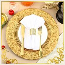 Uiifan - 2 platos de carga dorados 3 pulgadas de plástico antiguo decorativos redondos platos de cena en relieve para bodas fiestas eventos catering decoración de mesa - Aire - Ver 5