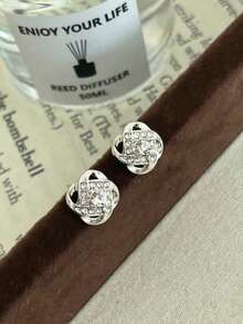 Delicate & Compact Minimalist Multi-Element Geometric Hollow Square French Earrings, Japanese & Korean Style - Silver - View 4