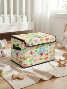 1 pieza Caja de almacenamiento plegable de gran capacidad, cesta de almacenamiento con tapa con estampado de sirena y asa, contenedor de almacenamiento multiusos para guardería, dormitorio, ropa de bebé, juguetes - Multicolor - Ver 2