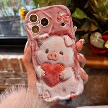Bộ 2 món (Ốp điện thoại in hình chú heo hồng dễ thương cầm trái tim + Vòng tay nơ đính cườm thủ công), Thiết kế nền chấm bi, In phẳng 2D, Ốp điện thoại giá trị, Chống rơi, Chống trầy xước, Bền bỉ và Thời trang, Chống sốc và Cầm nắm thoải mái - vỏ lòng đỏ sữa - Xem 8