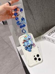 Disney Has Authorized, Phone Case - Chain Set, The Stitch Lilo & Stitch Phone Case Plus A Silicone 3D Or Fluffy Style Stitch Bracelet With Metallic Ring Removable Bracelet, Stitch And Angel Pattern, Compatible With Iphone 17/16/15/14/13/12/11/XS/XR/X Plus Pro Max, Wavy Design Phone Case For Girl, A Stylish Cartoon Summer Phone Case, The Perfect Gift Choice, Phone Protection, Durable Phone Cover, Great Gift For Friends And Family - 白色款式B - 查看 4