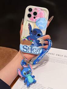 Disney Has Authorized, Phone Case - Chain Set, The Stitch Lilo & Stitch Phone Case Plus A Silicone 3D Or Fluffy Style Stitch Bracelet With Metallic Ring Removable Bracelet, Stitch And Angel Pattern, Compatible With Iphone 17/16/15/14/13/12/11/XS/XR/X Plus Pro Max, Wavy Design Phone Case For Girl, A Stylish Cartoon Summer Phone Case, The Perfect Gift Choice, Phone Protection, Durable Phone Cover, Great Gift For Friends And Family - 白色款式A - 查看 6