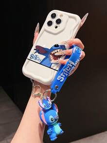 Disney Has Authorized, Phone Case - Chain Set, The Stitch Lilo & Stitch Phone Case Plus A Silicone 3D Or Fluffy Style Stitch Bracelet With Metallic Ring Removable Bracelet, Stitch And Angel Pattern, Compatible With Iphone 17/16/15/14/13/12/11/XS/XR/X Plus Pro Max, Wavy Design Phone Case For Girl, A Stylish Cartoon Summer Phone Case, The Perfect Gift Choice, Phone Protection, Durable Phone Cover, Great Gift For Friends And Family - 白色款式A - 查看 3