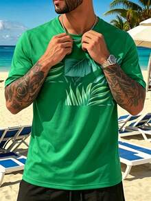 Herren Casual Urlaubs Kurzarm T-Shirt mit Muster, geeignet für den Sommer - Grün - Übersicht 3