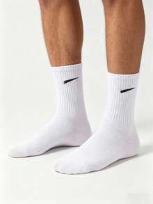 10双男女通用袜子，个性街头风，黑白斜纹，休闲简约，时尚百搭，吸汗透气，中筒袜，情侣中筒袜 - 黑與白 - 查看 2