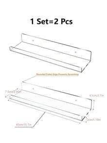 4pcs Acrylic Floating Wall Shelves, No Drilling Required, Available In 3 Sizes, Suitable For Bathroom, Kitchen, Office And Living Room - White - View 18