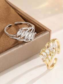 Adjustable Dual-Layer Zirconia Horse Eye Ring, Niche Design Luxury Elegant Versatile Band For Teenagers - Multicolor - View 2
