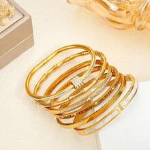 1pc Titanium Steel Bracelet, Gold Color Inlaid Diamond, Waist, Clover, Roman Letter, Heart, Shell, Bamboo Node, Exquisite & Fashionable Accessory - Gold - View 7