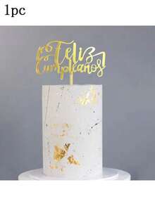 1pc/3pcs/6pcs Gold Acrylic Spanish Happy Birthday Cake Topper, Gold Crown Design, Baking Supplies, Party Decor - Gold - View 11