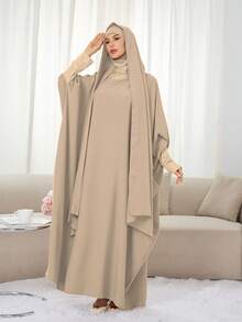 1 pieza Abaya con capucha de jersey, suelta y cómoda, conveniente para el uso diario y la oración de las mujeres, Khimar largo, adecuado para todas las estaciones - Multicolor - Ver 10