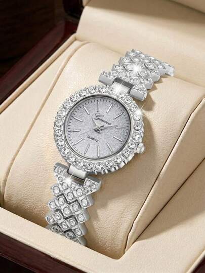 1pc, Elegant Women's Watch, Classic And Stylish Simple Diamond Inlaid Women's Quartz Watch, Stainless Steel Strap, Suitable For Daily Decoration, Parties, Dates, Vacations And Other Occasions, Or As A Holiday Gift Or Birthday Gift For Wome