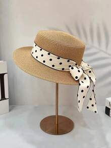 1pc Bohemian Style Women's Fashionable Cute Straw Hat, With Leather Buckle, Suitable For Beach Vacation, Daily Wear And Sun Protection, Cowboy Hat, Valentine's Day Gift, Women's Hat, Beach Hat For Outdoor Activities, Vacation, Travel, Outfit Accessories, And Gifting - White - View 7