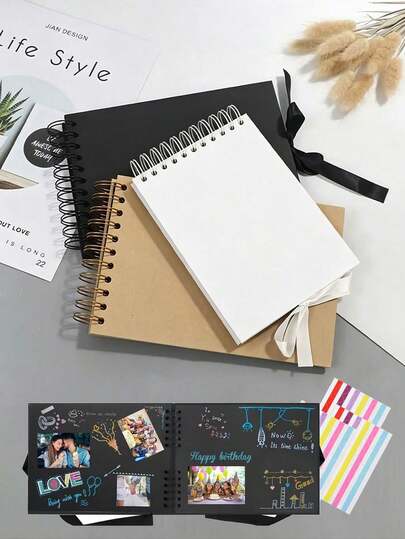 60 Pages Photo Album, DIY Scrapbook Album, Hard Cover Kraft Paper Scrapbook, Photo Album, Memory Book, DIY Album (Rectangular 30 Sheets 60 Pages), Suitable For Wedding, Anniversary, Party, Family Use