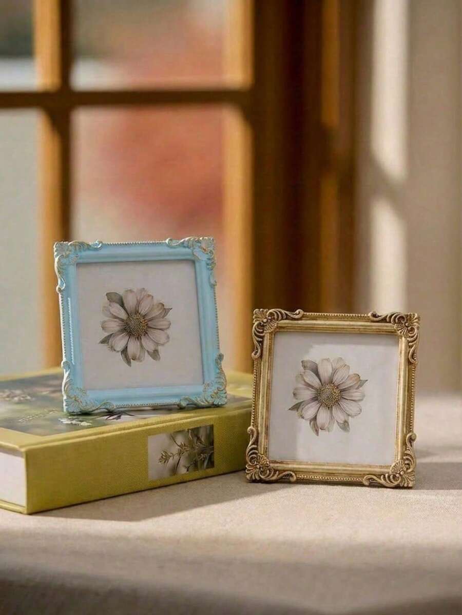 1pc European Style Colorful 3D Floral Pattern Decorative Photo Frame, Resin Material Square Picture Display, Multi-Color Options, Suitable For Bedroom, Study, Office Desk Photo Decor, Photography Props, Home Wall Decor