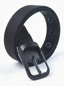 1条男士合金黑色扣环腰带，休闲牛仔裤腰带，简约百搭腰带，适合青少年、高中生和大学生。 - 黑色 - 查看 6