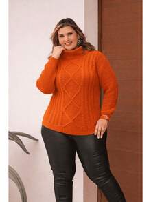 Plus Size Winter Knit Blouse With High Neck - Size GG - Orange - View 1