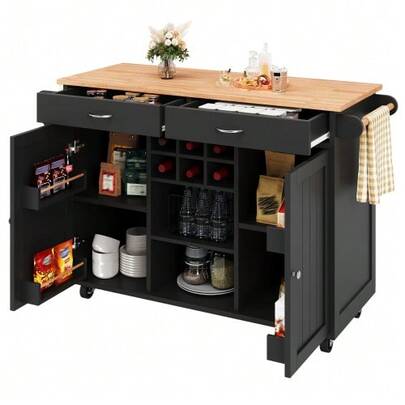 Moderne Kücheninsel(102*45*92cm), Küchenschrank, Buffetschrank, Speisewagen Mit Holzmaserung, Buffetschrank, Multifunktionale Esstisch Mit Speicherraum, Schwarz