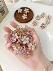 花朵造型发爪，10个可爱撞色发爪，时尚发饰，适合女性和女孩，简约头饰，适合浓密头发，节日、派对场合 - 彩色 - 查看 5