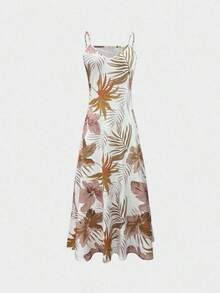 Vestido largo de tirantes informal con estampado de plantas para vacaciones de mujer - Multicolor - Ver 3