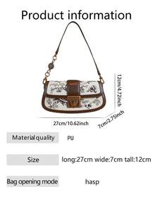 Sac à bandoulière à la mode pour femme 2026, design vintage brodé, boucle métallique robuste, sac bandoulière croisé, color block, élégant, haut de gamme en PU - Tabac - Voir 9