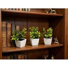 1pc Mini Boxwood Potted Plant, With Small White Plastic Planter, Artificial Green Plant For Decoration In Home, Office, Bathroom, Bookshelf, Desk, Suitable For All Seasons - Multicolor - View 6
