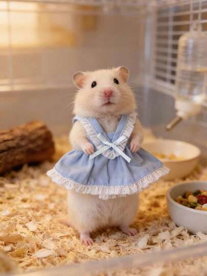 1pc Cute Hamster Bow Geometric Pattern Dress, Hand Wash, Suitable As Holiday Gift For Small Pet Owners, Applicable For Hamsters And Accessories