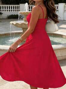 Women's Backless A-Line Holiday Casual Dress, Sexy Romantic Design Suitable For Valentine's Day Elegant Summer - Red - View 3