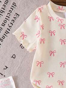 2pcs Baby Girls' Sweet Cute Small Pattern Round Neck Top And Flared Pants Set, Summer - Pink - View 3