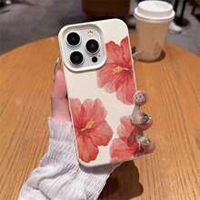 Funda de teléfono de material TPU con elementos florales, patrón de orquídea rojo oscuro, 1 pieza, material TPU compatible con iPhone/teléfonos, regalo de primavera para aniversario - Blanco 4 - Ver 5