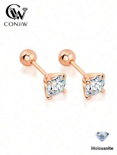 ConiiW 1 Pair 925 Sterling Silver 4-Prong Round Moissanite Earrings, Fashionable Minimalist Casual High-Quality Screw-Back Earrings, Suitable For Ear Cartilage, Eyebrow Piercing, Suitable For Parties, Gatherings, Daily Wear, Dates, Sports, And Even Sleeping. A Perfect Gift For Valentine's Day, Thanksgiving, Christmas, Mother's Day, Father's Day, Halloween, Birthdays, Anniversaries, New Year, And Other Holidays.