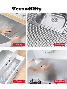 Papel adhesivo de aluminio grueso para cocina, resistente al calor e impermeable, con textura de cáscara de naranja, adecuado para cajones, fregaderos, armarios, película protectora antihongos para paredes - Multicolor - Ver 6