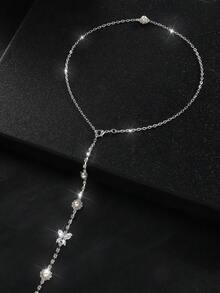 1 chiếc vòng cổ hở lưng thanh lịch dành cho nữ, đính đá hình bướm và ngọc trai giả, thích hợp cho trang phục hở lưng, dự tiệc, mặc hàng ngày, đi biển và đám cưới. - Bạc - Xem 3